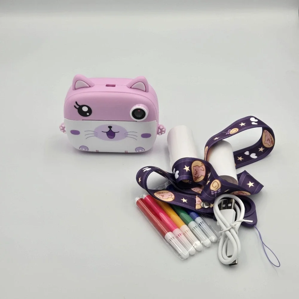 Instant Print Kids Digital Camera‎ & Video w/ Selfie Pink Cat 2.4 Screen & Paper